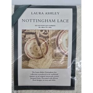 Set Of 4 Vtg 80's Laura Ashley Ivory Nottingham Lace‎ Napkins 19x19 Cottage NEW
